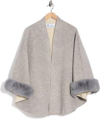 La Fiorentina Faux Fur Trim Caplet in Grey at Nordstrom Rack, Size Large