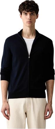 Trussardi Cardigan met geborduurd logo en ritssluiting - Heren - Vesten - Blauw - 2XL - Nylon - Truien & Vesten