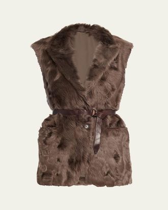 Brunello Cucinelli Capretta Lamb Shearling Belted Vest