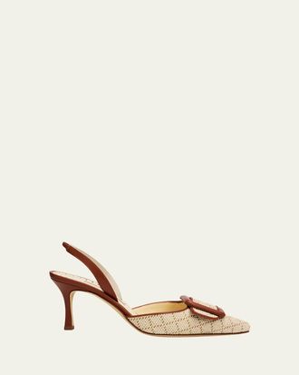 Manolo Blahnik 70mm Mayslibi Raffia Slingback Pumps