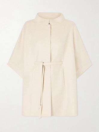 Loro Piana Mantella In Cashmere Con Finiture In Pelle E Cintura - Neutri