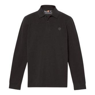 Timberland Heren Geribd Normaal Poloshirt met Lange Mouwen (Zwart)