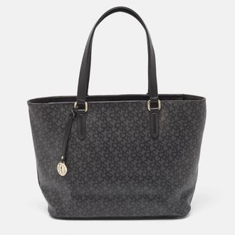 DKNY Dkny Black Monogram Coated Canvas And Leather Top Zip Tote