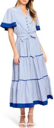 Flying Tomato Stripe Short Sleeve Midi Shirtdress in Blue White Stripe at Nordstrom Rack, Size Medium