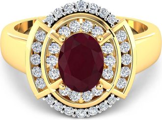 Diana M. Jewels Ruby ( Better ) Oval 8x6mm - 1Pc + White Diamond F/C Round 1.50-1.60mm - 24Pcs + White Diamond F/C Round 1.20mm - 14Pcs ( White Pen Rhodium ) (I1-I2/I