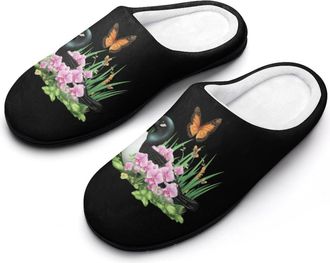 Generic Orchid Flowers Monarch Butterfly Fashion Cotton Slippers for Women Memory Foam House Slippers Non-Slip House Bedroom Shoes