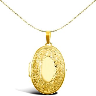 Jewelco London 9ct Gold Floral Carved Oval Locket Pendant - JLC107