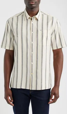 Barbour Barkend Stripe Summer Short Sleeve Cotton & Linen Button-Up Shirt in Whisper White at Nordstrom, Size Xx-Large