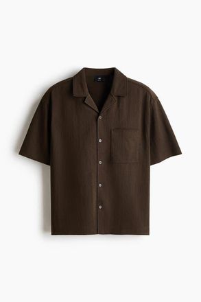 H&M Relaxed Fit Resort Shirt in Dark Khaki Green at Nordstrom, Size X-Large
