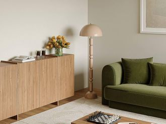 Vente-Unique Mushroom Metal Floor Lamp - D. 17.7 X H. 147 Cm - Shiny Beige - ELDON