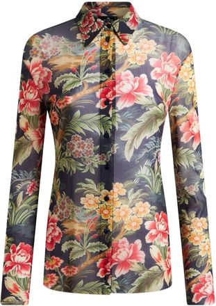 Etro printed tulle shirt - women - Polyamide - 46 - Black