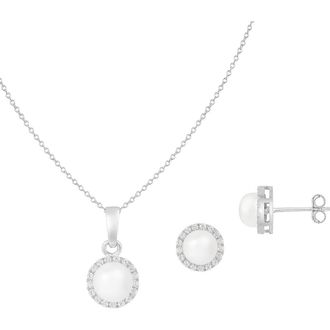 Splendid Pearls Halo Freshwater Pearl Pendant Necklace & Stud Earrings Set in White at Nordstrom Rack