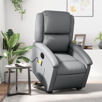 vidaXL Vidaxl - Sill&oacute;n De Masaje Elevable El&eacute;ctrico Cuero Sint&eacute;tico Gris
