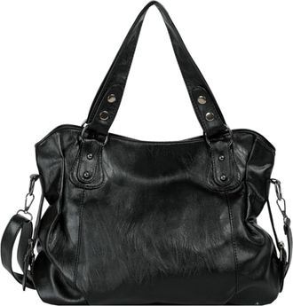 Generic PU Leather Shoulder Bag Large Tote Bag Underarm Bag for Women Shopping (Black)