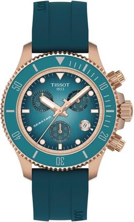 Tissot Seastar 1000 Chronograph Silicone Strap Watch, 38mm in Turquoise at Nordstrom