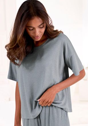 Vivance T-Shirt VIVANCE DREAMS, Damen, Gr. 32/34, grau, Rippstrick, Obermaterial: 63% Polyester, 33% Viskose, 4% Elasthan, unifarben, Basic, loose fit normal,