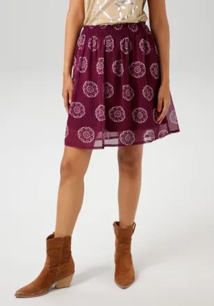 Aniston Minirock ANISTON CASUAL, Damen, Gr. 34, bunt (bordeaux, sand), Chiffon, Obermaterial: 100% Polyester. Futter: 100% Polyester, bedruckt, gebl&uuml;mt, figur