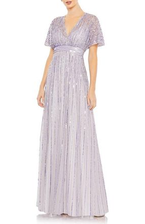 Mac Duggal Sequined Butterfly Sleeve A Line Gown in Lavender at Nordstrom, Size 14