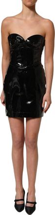 Dolce & Gabbana Womens Black Patent Leather Corset Style Mini Dress Polyurethane Polyester Cotton