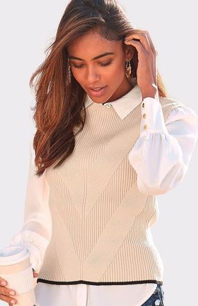 Lascana Womens Knit Patternweater Vest in Beige at Nordstrom, Size X-Small