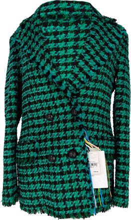 Msgm Houndstooth Double-Breasted Blazer in Green Cotton