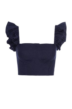 Misa Miya Top In Navy Linen