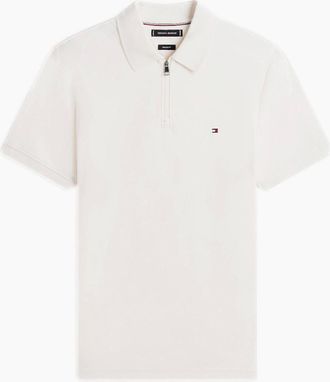 Tommy Hilfiger Mens Tommy Hilfiger Interlock Zip Reg Polo Z00 Ivory Petal - White - Size: 40