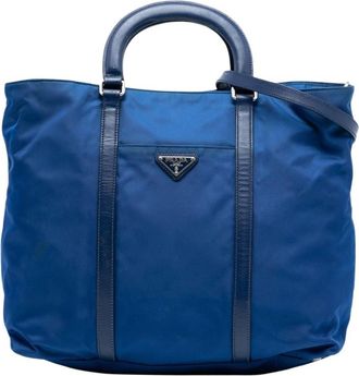 Prada Pre-owned Tote Bags, female, Blue, Size: ONE SIZE Pre-owned Structured Tote Bag