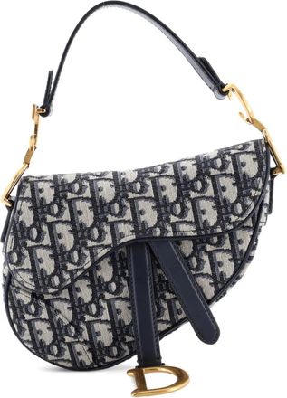 Dior Borsa a spalla Saddle mini in tela con motivo Oblique - Blu