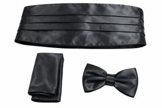 Generic L&L Adult Pre-Tied Bowtie Adjustable Cummerbund and handkerchief Pocket Square 3 pcs Set Satin Plain Solid (dark gray.)