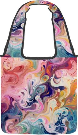 Generic Artistic Mysterious Flowing Marble Texture Reversible Canvas Shoulder Tote - Double-Sided Print, 12oz Cotton, 27cm Drop, Fold-Flat Bag for Travel, Sho