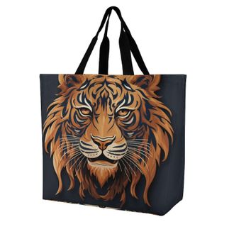 Generic New Year Tiger Logo Design Tote Bag Durable Carry Bag Lightweight Shopping Bags For Work College Casual