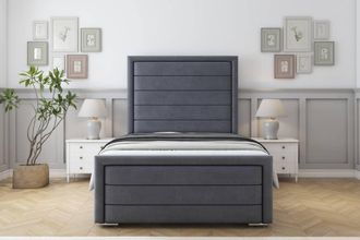 Sloomy Ashford Plush Bed Frame With 50 Upholstered Headboard in Dark Grey | Size: Small Double