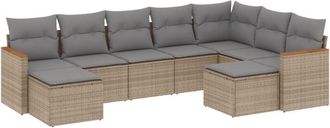 vidaXL Set De Sof&aacute;s De Jard&iacute;n 9 Pzas Con Cojines Rat&aacute;n Sint&eacute;tico Beige Vidaxl