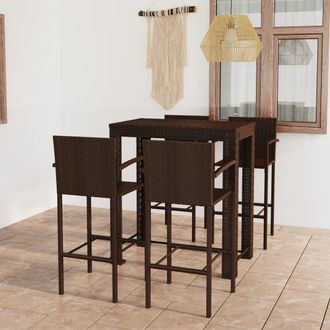 Berkfield Home 5 Piece Outdoor Bar Set with Armrest Poly Rattan Brown