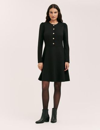 Finery Rae Ponte Jersey Buttoned Dress in Black at Nordstrom, Size 10