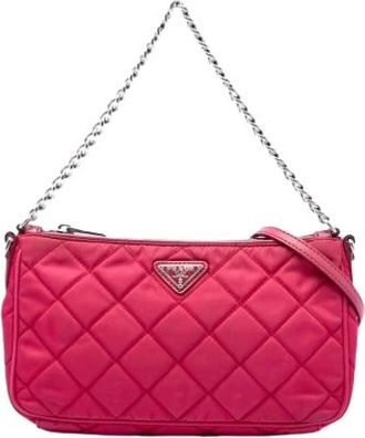 Prada Pre-owned Quilted Nylon Satchel - Dames - Pre-owned - Roze - Maat: ONE Size Nylon