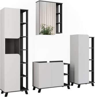 Vicco Conjunto De Muebles De Ba&ntilde;o Karen, Antracita/blanco, 4 Partes