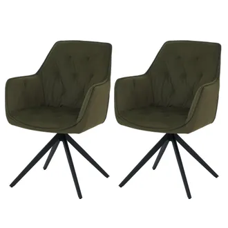 Hhg [nunca Usado] Juego De 2 Sillas De Comedor Hhg-503, Sillas De Cocina, Sillas Tapizadas Con Reposabrazos, Giratorias, Metal Y Tela/tejido, Verde