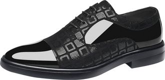 Generic Formal Shoes for Men Vintage Patent Lace-ups Derbys Comfy Soft Oxfords Square Toe Leather Shoe Block Heel Non Slip Wide Shoewear for Daily Office Wear