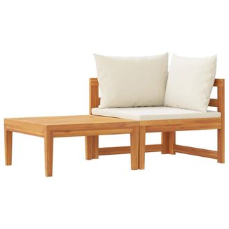 vidaXL Set Muebles De Jard&iacute;n 2 Pzas Cojines Crema Madera De Acacia Vidaxl