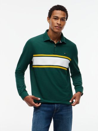 Tommy Hilfiger Mens Regular Fit Block Stripe Wicking Polo - Ornamental Green - XXXL