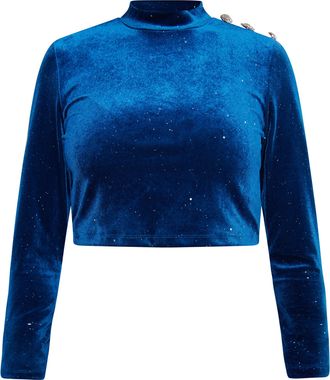 Faina Fluwelen overhemd met glitters Dames Smaragdblauw