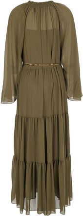 Michael Michael Kors Womens Long Dress With Bow And Chain, Green Polyester