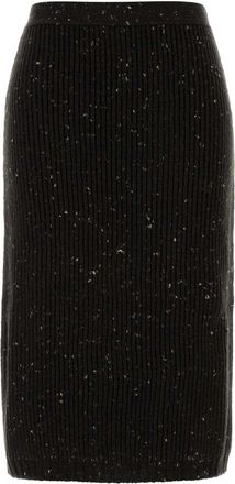 Bottega Veneta Melange Dark Brown Wool Blend Skirt