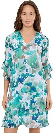 Calvin Klein 3/4 Sleeve Chiffon Floral Shift Dress Womens Dress Lake : 12, Polyester