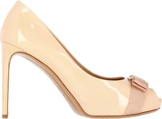 Ferragamo Salvatore Ferragamo Vara Bow Peep-Toe Pumps in Nude Patelleer