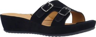L'Amour Des Pieds Womens Careena Wedge Slide Sandal In Black Suede