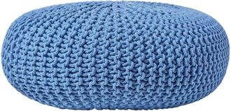 Homescapes Blue Large Round Cotton Knitted Pouffe Footstool - Homescapes