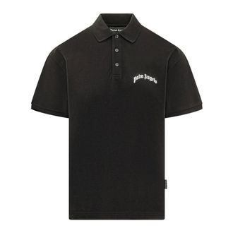 Palm Angels Polo Shirts, male, Black, Size: M Curved Logo Polo S/S